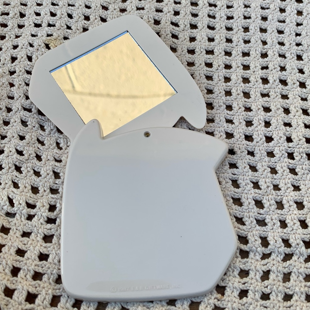 Vintage 1987 White Gold Cat Compact Dual Mirror Rhine… Gem